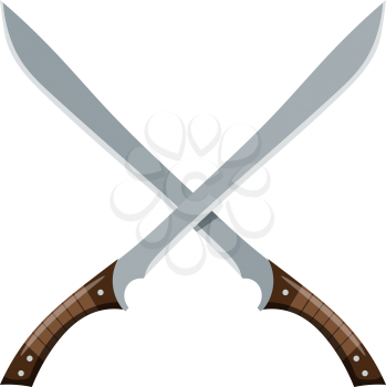 Color image of two crossed machetes on a white background. Vector illustration of a machete style Cartoon