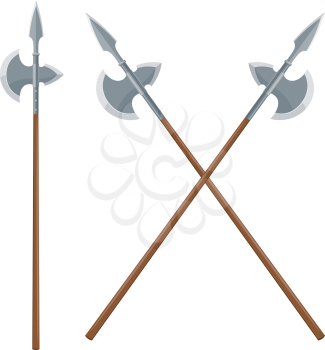 Vector illustration of two intersecting halberds on a white background. Antique edged weapons. Items vintage combat gear