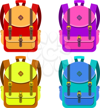 Color image of a backpacks on a white background. School backpack are object isolated. Vector illustration of children's bag
