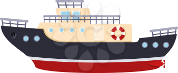 Color image of a ship tug on a white background. Sea transport in a cartoon style. Vector illustration