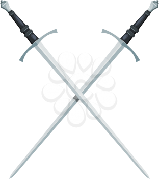Color image of a crossed sword on a white background. Vector illustration of a fighting medieval knight of swords
