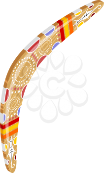 Boomerang with tribal pattern in isometric style on a white background. The subject of hunting and entertainment. Children's toy with an ethnic pattern. The object of ancient people.