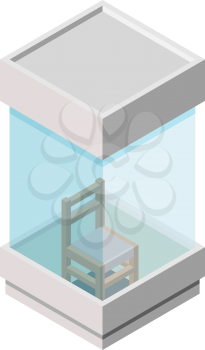 Guard box at the road is not a white background.  Booth with glass windows and a chair inside. Isometric style. Trend Image. Vector illustration