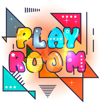 Banner for the game room on a white background. Children's logo, a symbol of the game and recreation for kids. Color bright vector illustration of play room