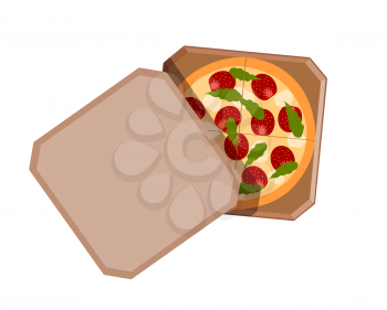 Paper box with pizza on a white background. Vector illustration