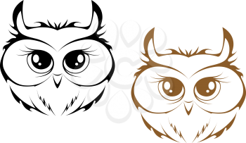 Owl heads in black and brown variations. Vector illustration