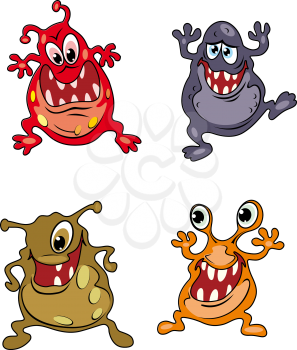 Four danger cartoon monsters isolated on white background. Vector illustration