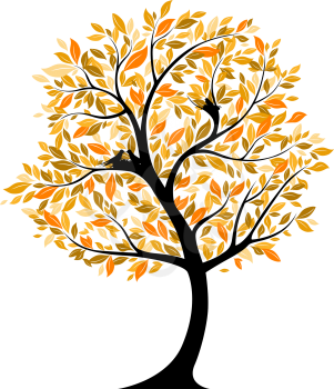 Autumnal tree with bird nests. Vector illustration
