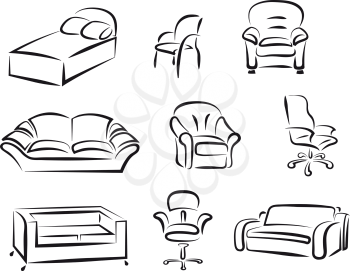 Furniture silhouettes set for interior design. Vector illustration