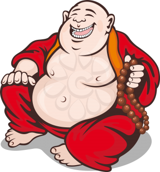 Asian smiling monk with rosary. Vector illustration