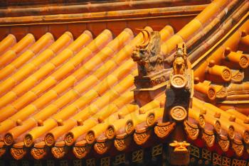Beautiful yellow tile on the roof of chinese temple