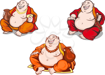 Asian monks set in cartoon style for religious design