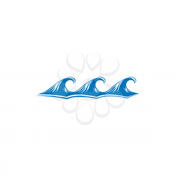 Waves splashes, marine nautical decorative curly shape, foamy flowing water hand drawn icon. Vector ocean or sea wave, surf and splashes, curling and breaking storm. Turquoise blue storming water