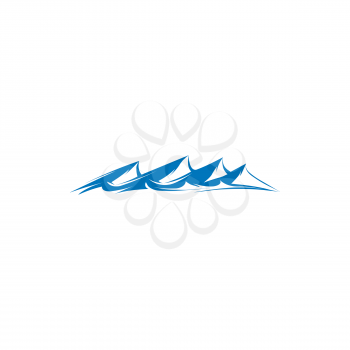 Summer storm icon isolated wavy water swirls hand drawn icon. Vector tidal sea or ocean curly stream, nautical marine decoration, turquoise blue storming tidal water. Simple flow, surfing sport sign