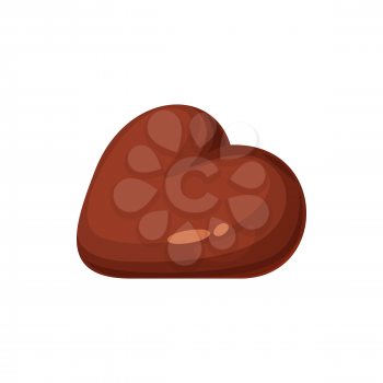 Chocolate heart shaped candy in cocoa glossy glaze isolated sweet dessert. Vector tasty dessert, Valentines day candy gift, delicious eating, confectionery object in realistic 3d design, love symbol