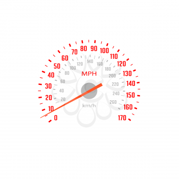 Speedometer, car gauge scale speed with mph dial, vector dashboard odometer. Car speed gage board with miles per hour and km counter arrow, vehicle and automobile gear panel