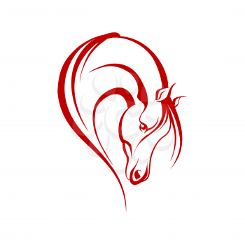 Horse mustang head isolated outline icon. Vector stallion linear sign, tattoo design. Mane mascot, equestrian sport symbol, racehorsing emblem. Arabian animal head, mare thoroughbred horse