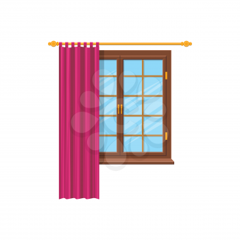 Curtains on metal cornice, modern clothing on windows isolated. Vector silk tulle or shades, home decor. Draperies window clothing, room and office interior design, pleated velvet curtains