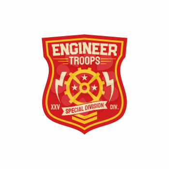 Repair and fixing battalion engineering squadron engineer troops special division isolated patch on military uniform. Vector special forces elite chevron to maintain and fix army machinery