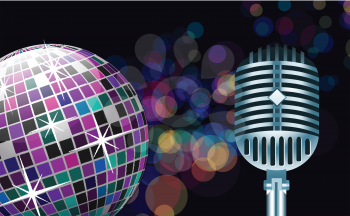 Royalty Free Clipart Image of a Disco Ball and Microphone