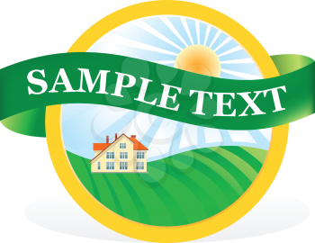 Royalty Free Clipart Image of a House and Nature Image With a Ribbon