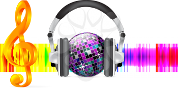 Royalty Free Clipart Image of Headphones and a Treble Clef