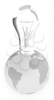 Royalty Free Clipart Image of a Light Bulb on a Globe