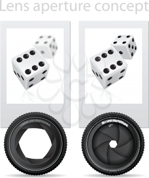 Royalty Free Clipart Image of Camera Lenses and Dice