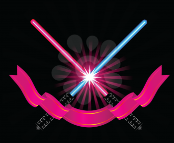 Royalty Free Clipart Image of Light Sabres and a Pennant