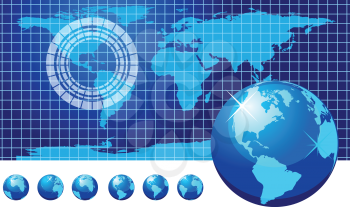 Royalty Free Clipart Image of Globes and the World Map