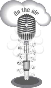 Royalty Free Clipart Image of an Old Microphone With On the Air and Notes