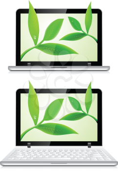 Royalty Free Clipart Image of Laptops With Leaves