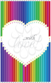 Royalty Free Clipart Image of a Coloured Pencil Background With a Heart