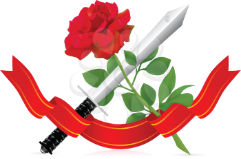 Royalty Free Clipart Image of a Rose and a Dagger