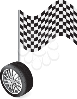 Royalty Free Clipart Image of a Checkered Flag and Tire