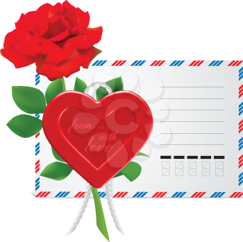 Royalty Free Clipart Image of a Heart and Rose on a Mailing