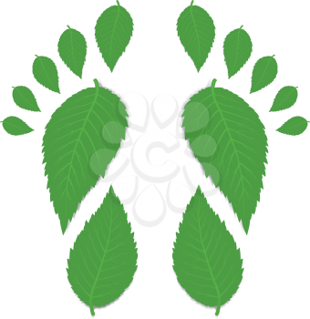 Green footprint made by leaves isolated on white with shadow. Vector illustration