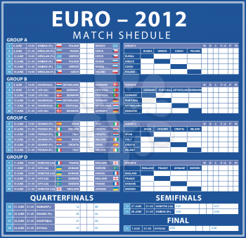 Euro 2012 shedule matches. Time Ukrainian. Vector illustration