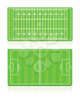 Vector illustration of Football (Soccer) and American Football fields with grass (noise) texture.