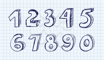 Hand drawn vector numbers onnote background