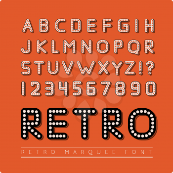 Retro marquee font. Vector illustration on red background.