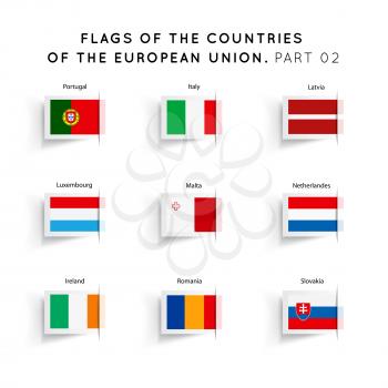 Vector Flags of EU countries on a white background. Part 02