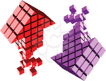 Arrow icon made of cubes isolated on white. Vector illustration