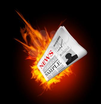 Hot news. Newspaper with fire. Vector illustration