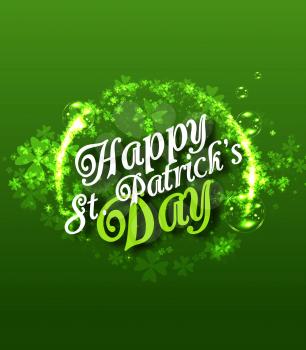 St Patricks day. Vector background with clover leaves and beer bubbles