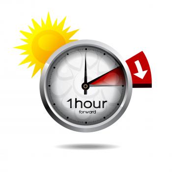 Vector illustration of a clock switch to summer time daylight saving time begins. 