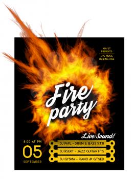Fire party poster template. Vector illustration with a circle of fire