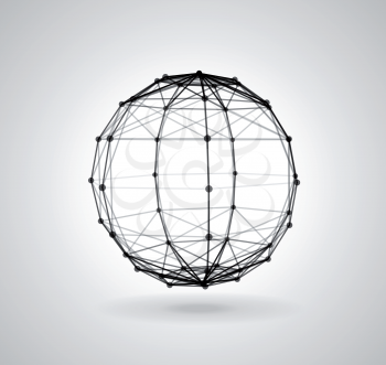 Wireframe Polygonal Element. 3D Sphere with Lines and Dots. Vector illustration