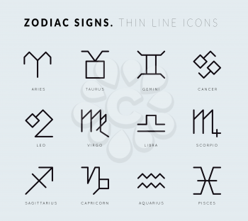 Zodiac signs. Thin line vector icons. Illustration on grey background