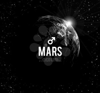 The planet Mars. Vector illustration on dark background. Mars in astrology symbolizes vigor, courage, determination.